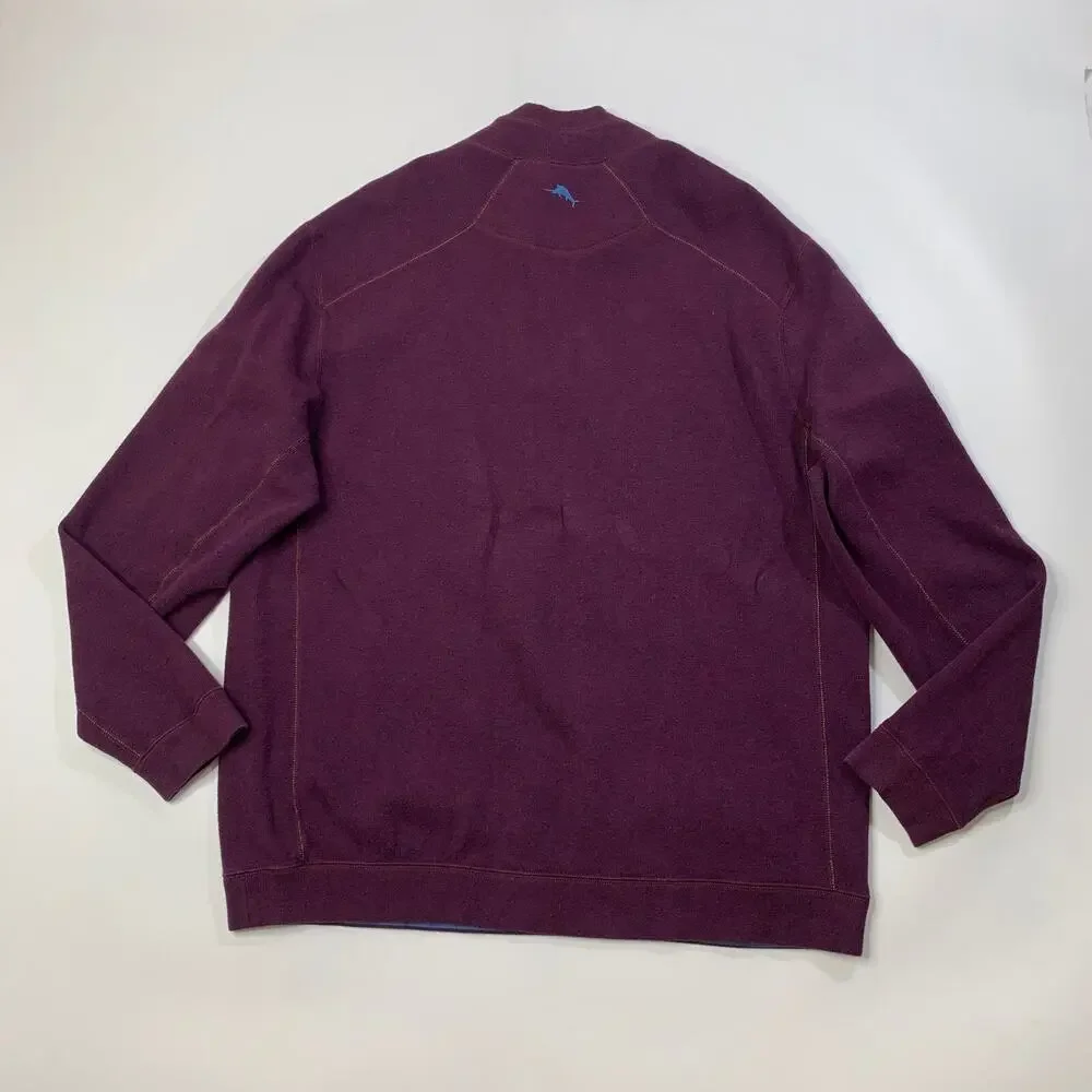 Tommy Bahama Sweater Mens XL Purple Blue Reversible Half Zip Knit Pullover